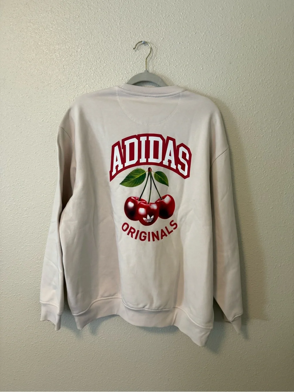 adidas Cream Crewneck Sweatshirt with Embroidered Cherry